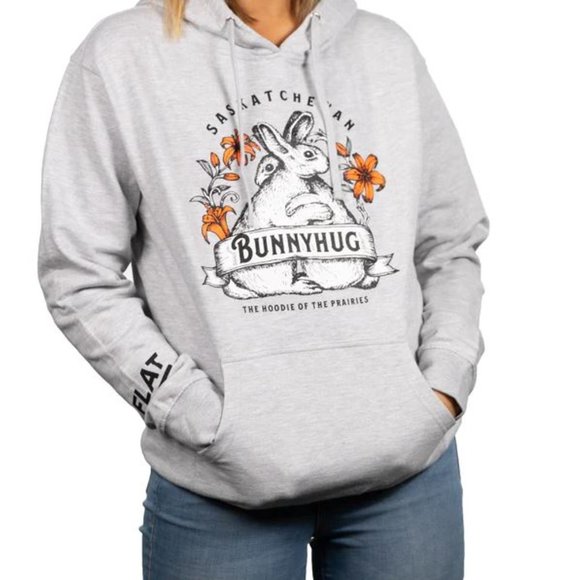 Tops - NWT Hoodie Saskatchewan Bunnyhug Medium US M Grey Gray Orange Lily Floral Fleece